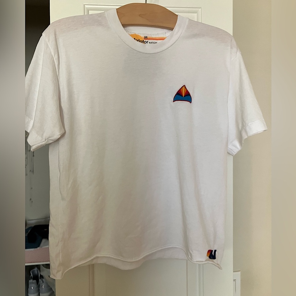 Aviator Nation White Tee with Rainbow Logo